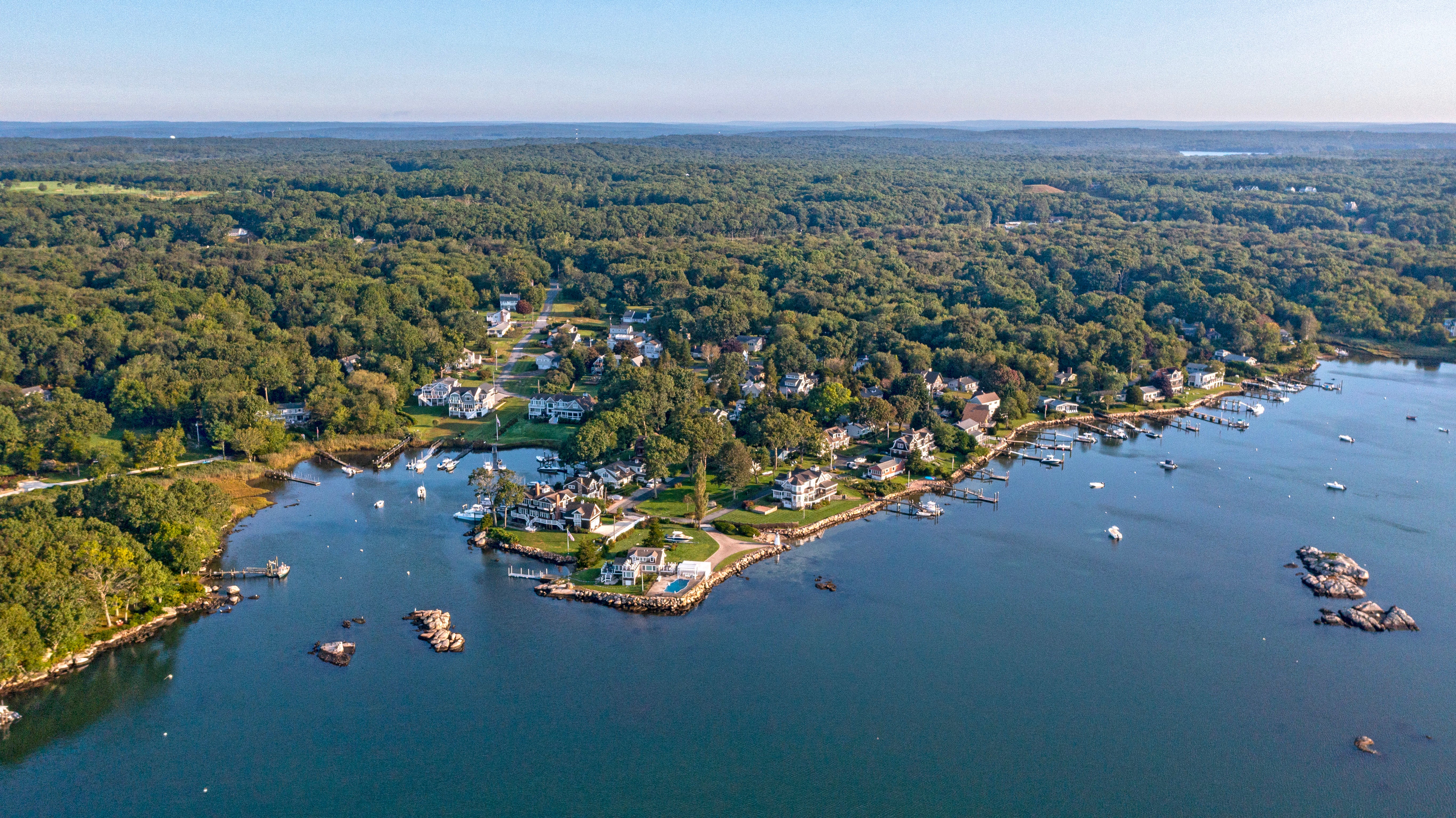 Aerial photo overlooking Shady Harbor in Westerly, RI.